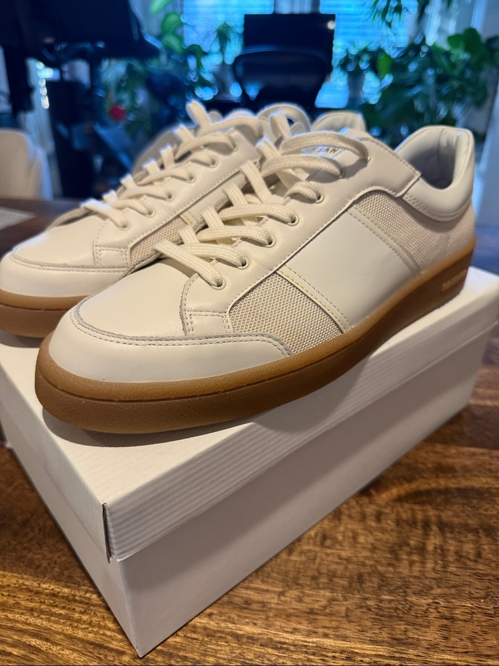 Sandro Cream Leather & Mesh Low-Top Sneakers with Gum Sole